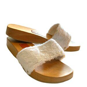 PRATESI Wooden White Terry Clog Slides